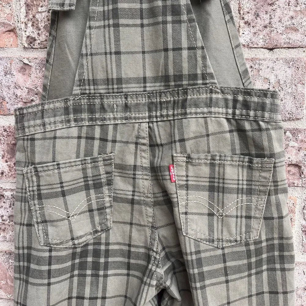Levi’s Baby Overalls Plaid Green Shortalls Bib Shorts Toddler Cotton 4T 3-4 Yrs